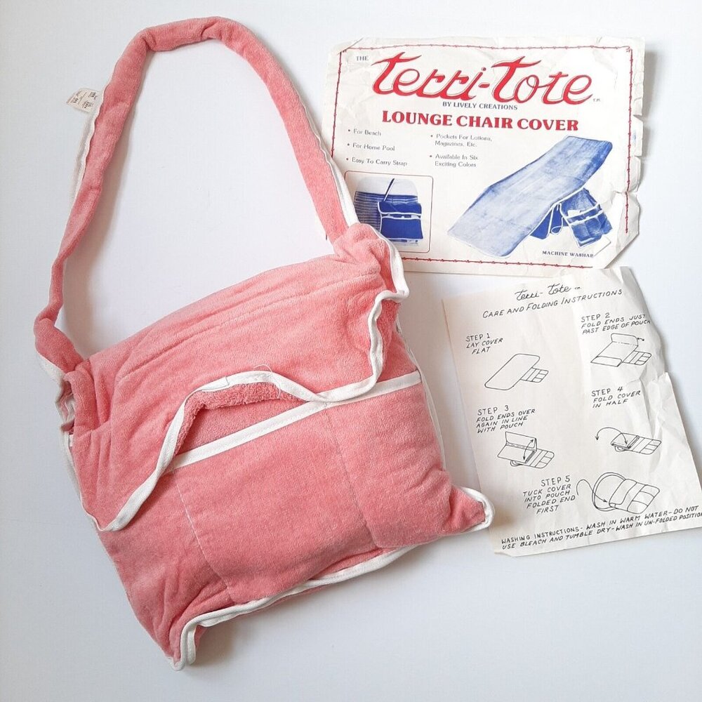 Vtg Pink TERRI-TOTE Lounge Chair Cover with Carry Bag Pool Retro Barbie